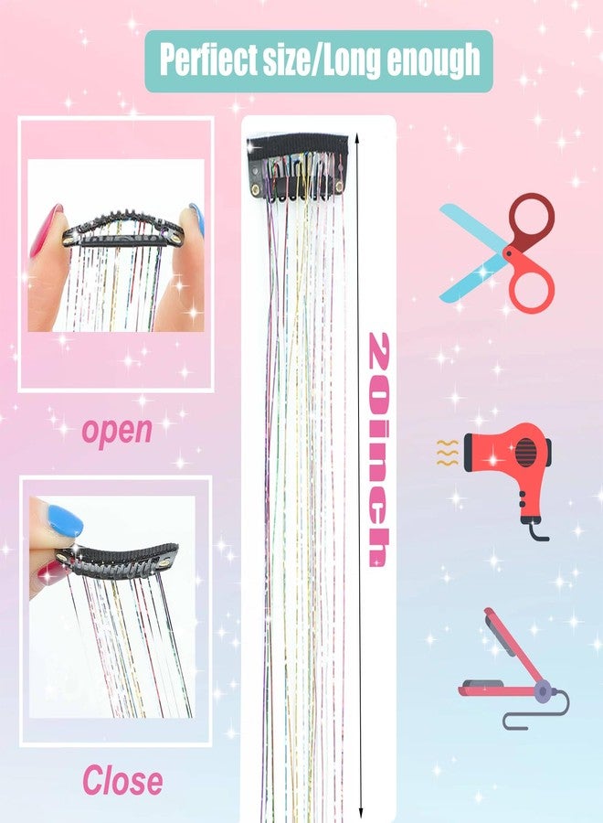 Zuolabty 18pcs Hair Tinsel Clip in Hair Tinsel Kit Glitter Tinsel Hair Extensions 20Inch Sparkling Fairy Hair Tinsel Shiny Hair Accessories for Women Girls Kids (Pink) - Image 3